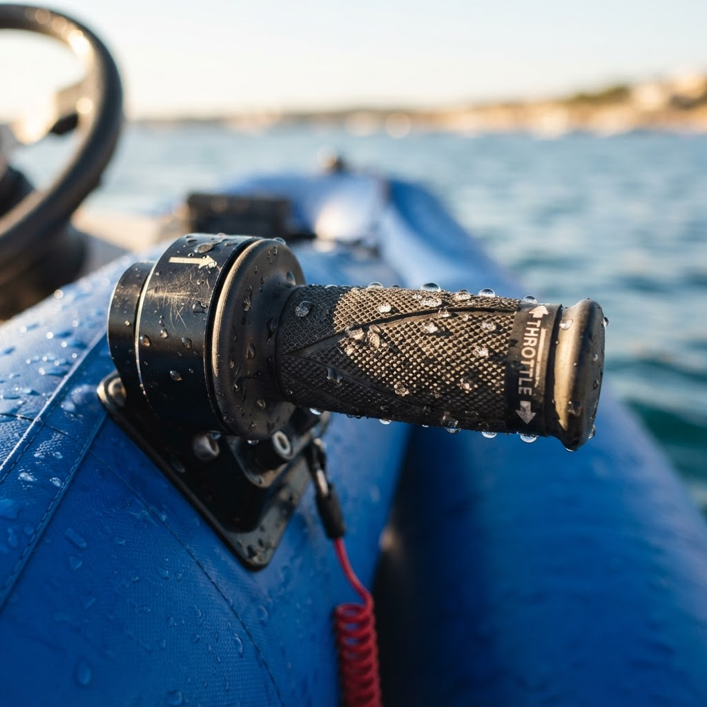 Poignée d'accélérateur rotatif sur l'engin nautique