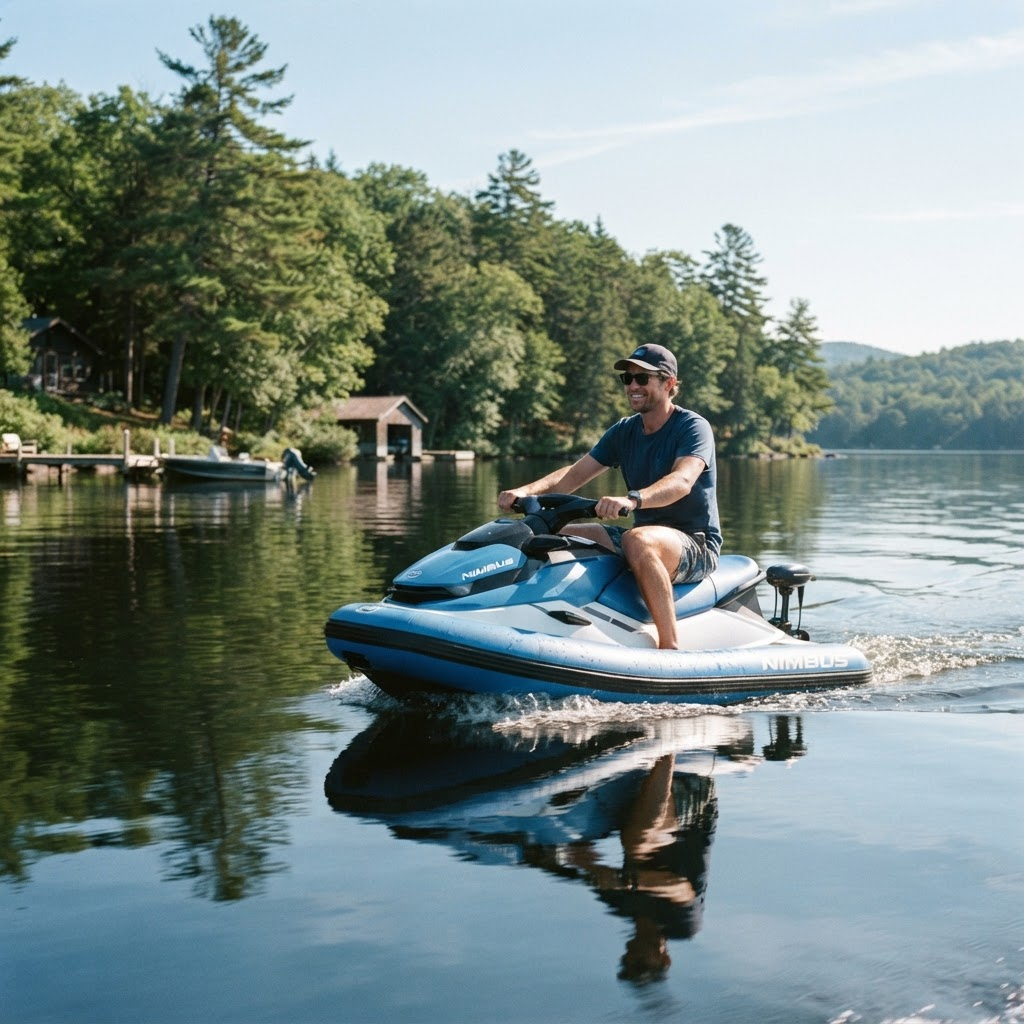 Personne naviguant sur un lac calme avec l'engin nautique